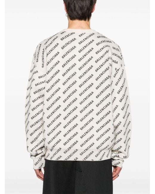 Balenciaga White Logo-intarsia Knitted Sweatshirt for men