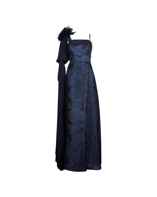 Antonio D'errico Blue Feather-Detail Floral Maxi Dress