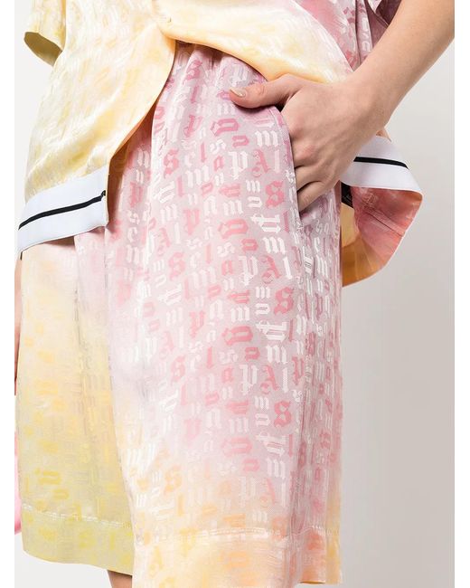 Palm Angels Pink Monogram-Print Tied-Waist Shorts