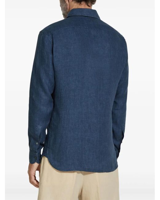 メンズ Zegna Oasi Lino シャツ Blue