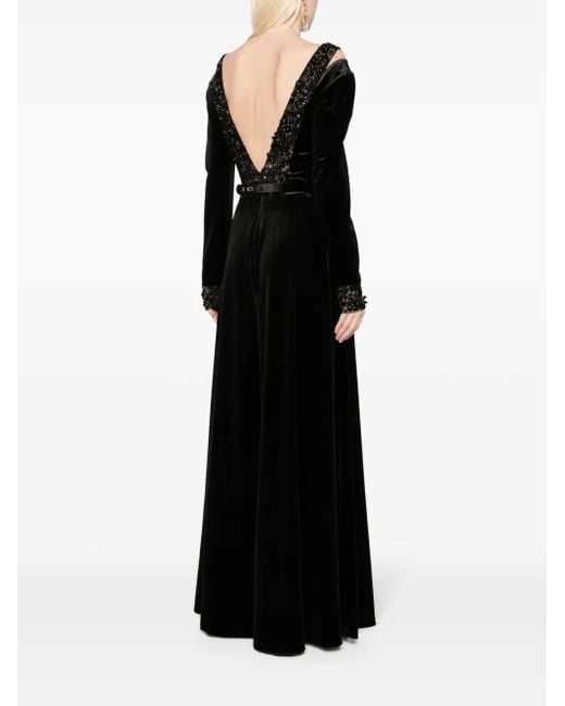 Saiid Kobeisy Black Beaded Velvet Wide-Leg Jumpsuit