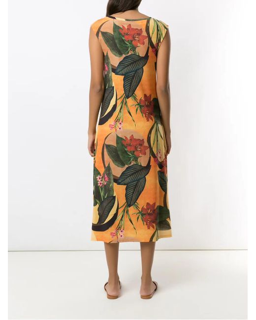 Lygia & Nanny Yellow Floral Leaf Print Midi Dress