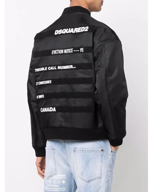 DSquared² Black Slogan-Print Bomber Jacket for men