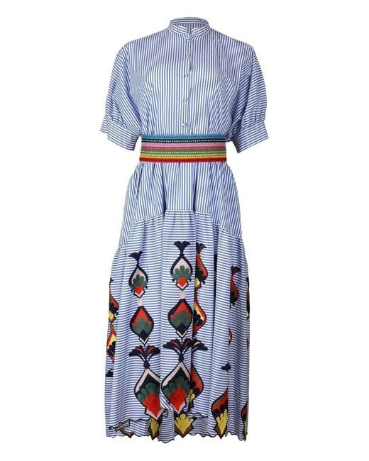 Maison Common Blue Stripe-Pattern Midi Dress