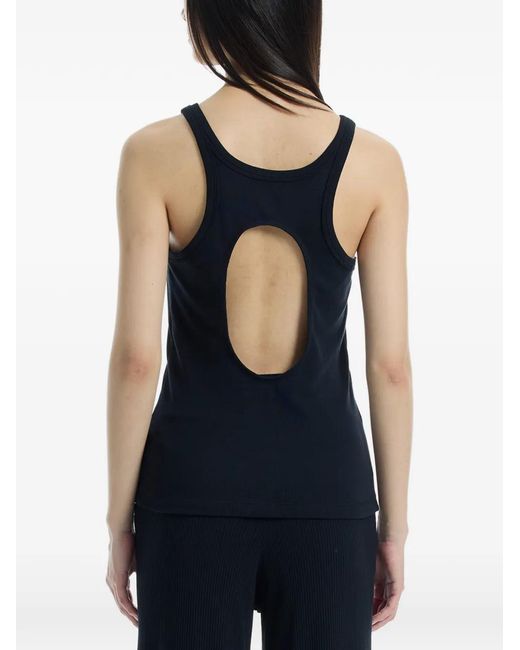 determ Blue Ribbed Open-Back Tank Top