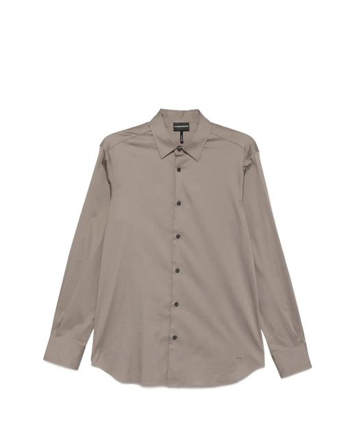 Emporio Armani Brown Long-Sleeve Button-Down Shirt for men
