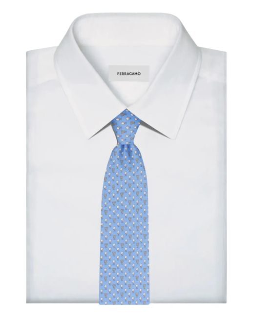 メンズ Ferragamo Gancini-print Tie Blue