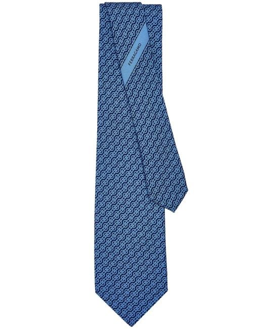 Ferragamo Blue Woven Print Silk Tie for men