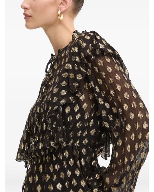 Never Fully Dressed Black Geometric-Print Ruffled Blouse