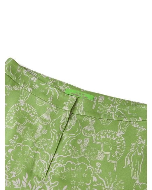 Shanghai Tang Green Mulberry Silk Palazzo Pants