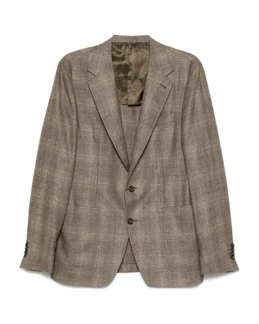 Canali Brown Checked Wool Blazer for men
