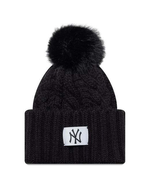 KTZ Black New York Yankees Cable-Knit Pompom Beanie Hat