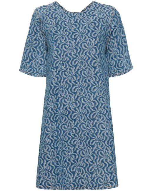 Ganni Denim Mini-jurk Met Bloemjacquard in het Blue