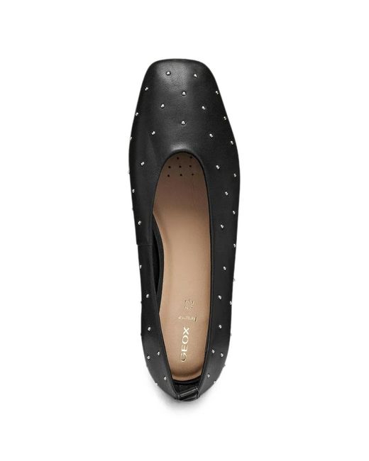 Geox Black Marsilea Stud-Embellished Leather Ballet Flats