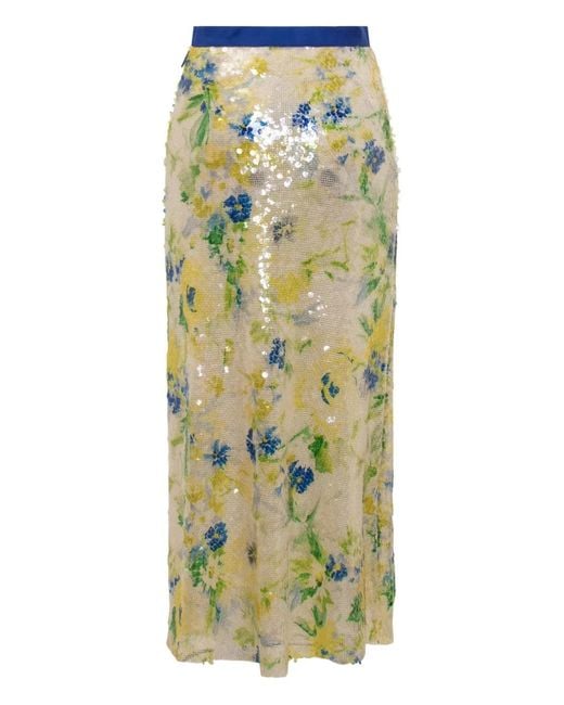 MSGM Green Sequinned Maxi Skirt