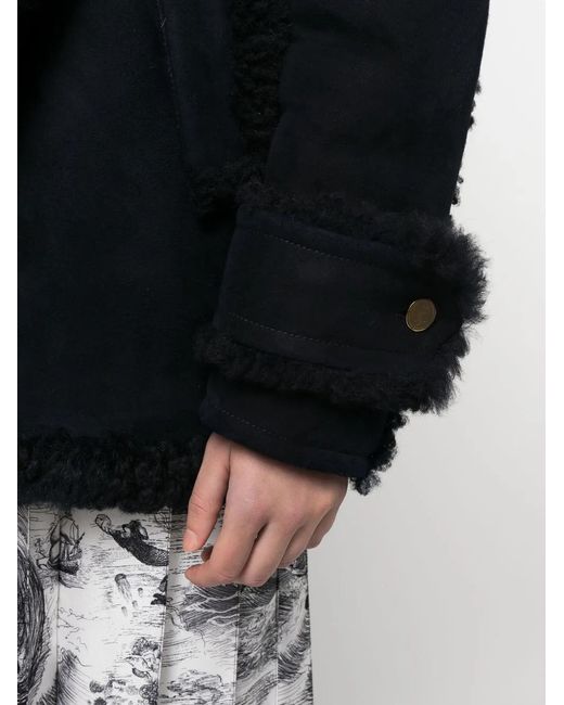 Thom Browne Black Double-Breasted Shearling Peacoat