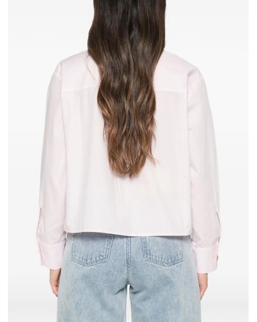 Maje Pink Contrast-Collar Cropped Shirt