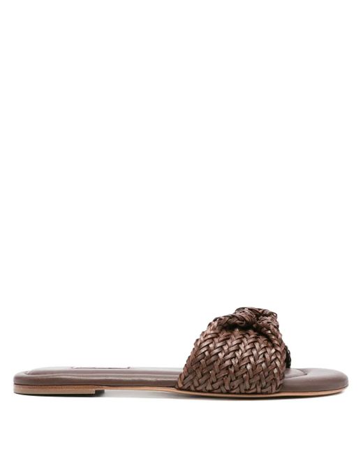 Casadei White Woven Knot Slides