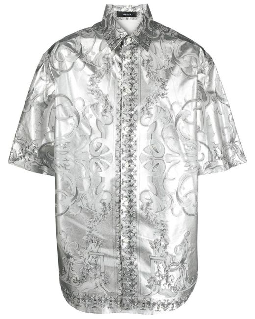 Versace Seidenhemd mit Silver Baroque-Print in Gray für Herren