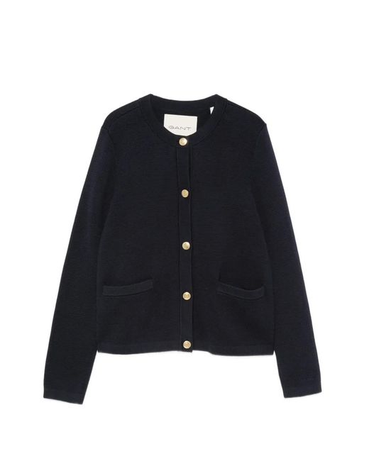 Gant Blue Logo-Buttoned Patch-Pocket Cardigan