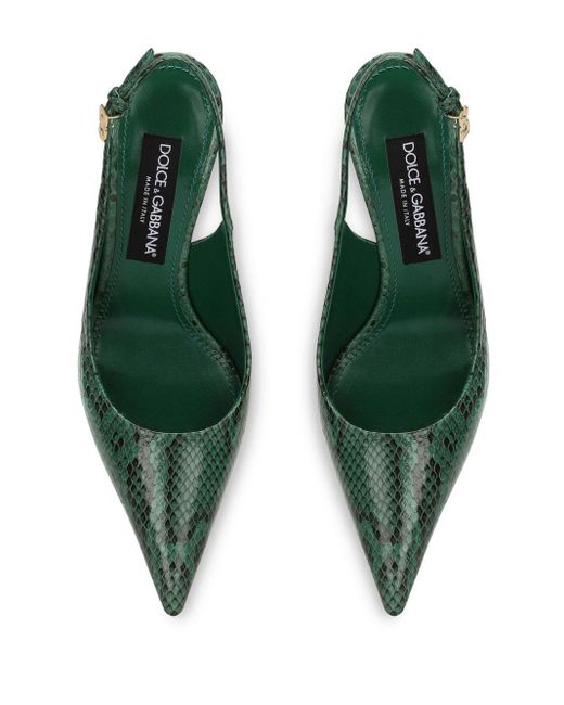 Dolce & Gabbana Green Snakeskin-effect Slingback Pumps