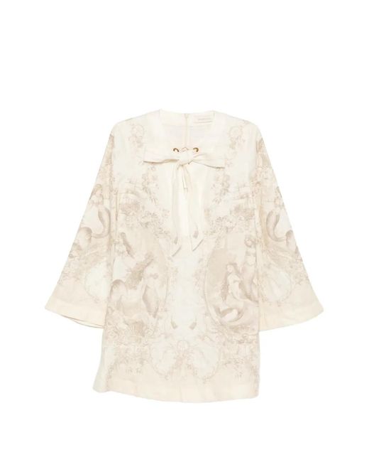 Zimmermann White Tie Neck Tunic Dress