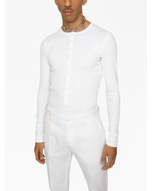 Dolce & Gabbana White Long-Sleeve Button-Fastening Top for men