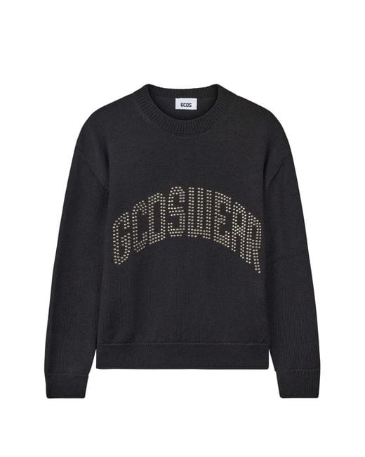 Gcds Black Stud-Embellished Logo-Print Sweater for men