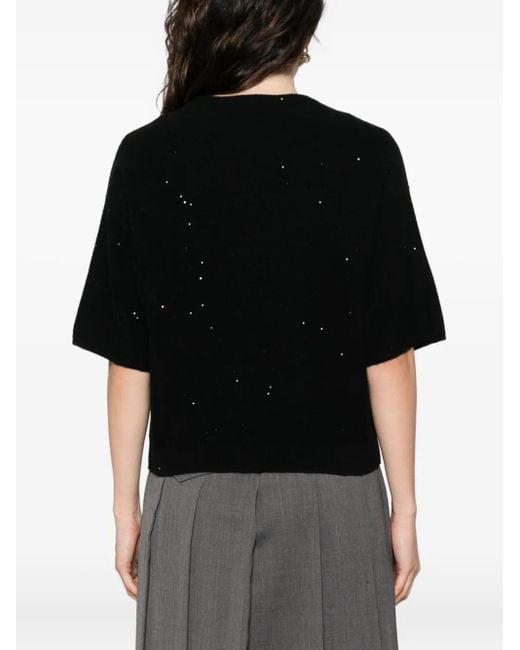 Antonelli Black Sequin-Embellished Short-Sleeved Top