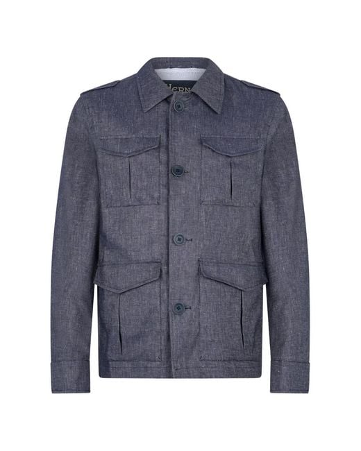 Herno Blue Multiple-Pockets Denim Jacket for men