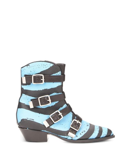 Philosophy Di Lorenzo Serafini Blue Buckle-Detail Zebra-Print Ankle Boots