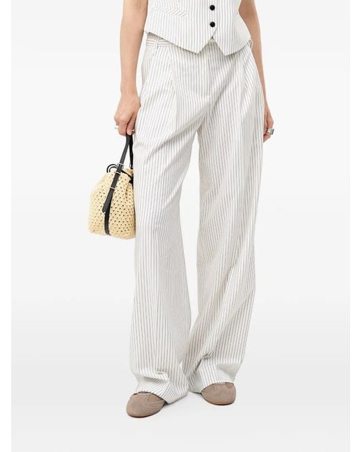 HUGO White Pinstripe-Pattern Belted Trousers