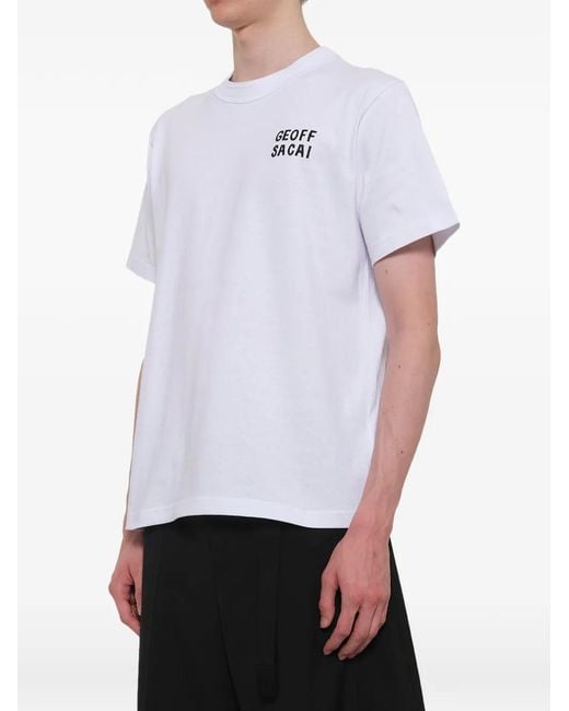 Sacai X Geoff Mcfetridge Embroidered T-Shirt in White for Men | Lyst