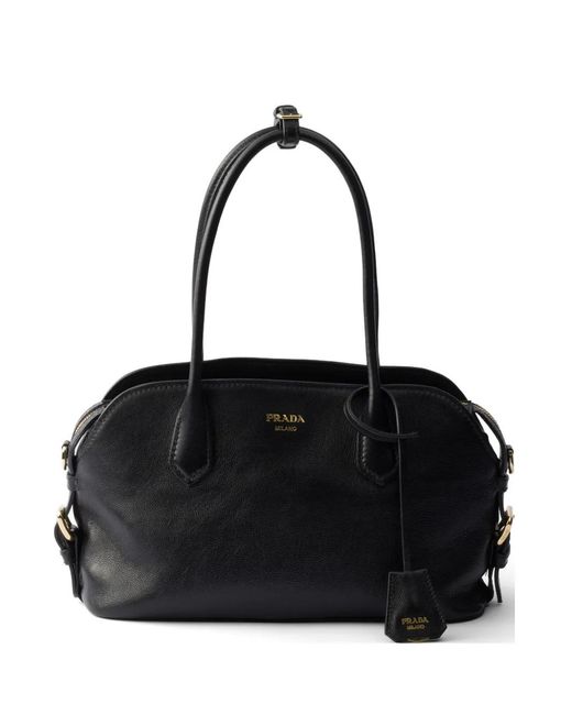 Prada Black Signet Medium Leather Tote Bag