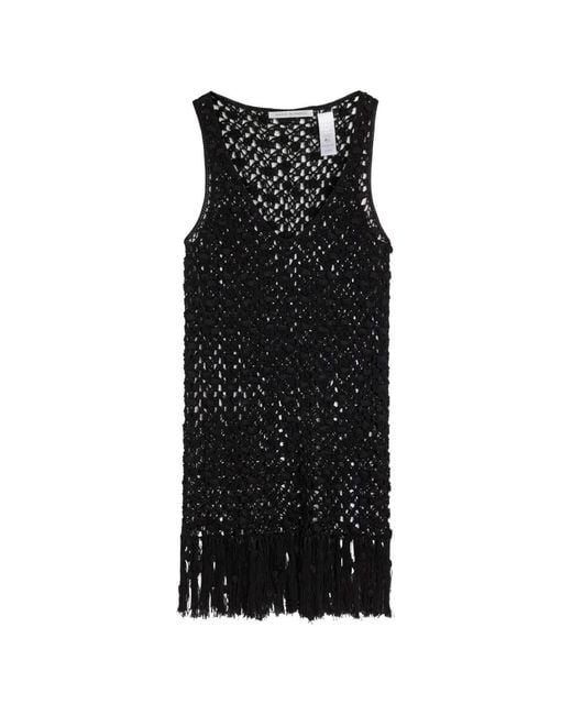 Maria McManus Black Crochet-Knit Fringed Tank Top