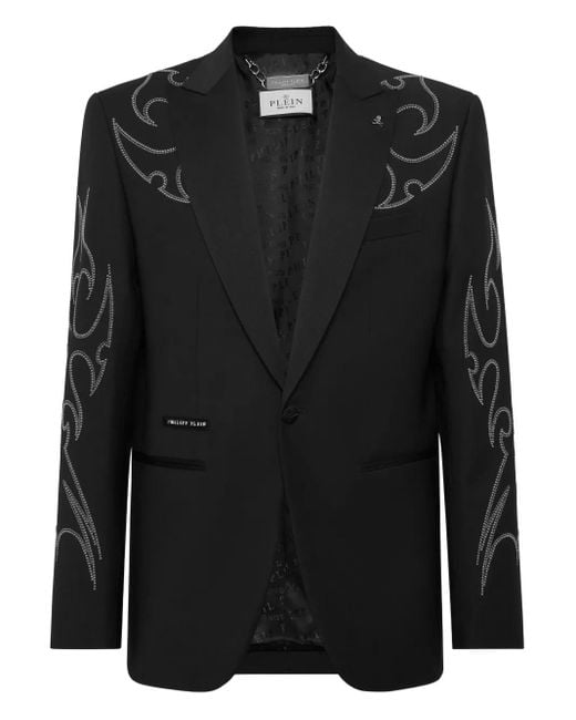 Philipp Plein Black Embroidered Blazer for men