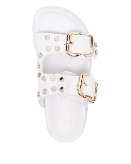 Bugatti White Buckle-Studded Slides