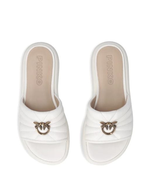 Pinko White Quilted Open Toe Sandals