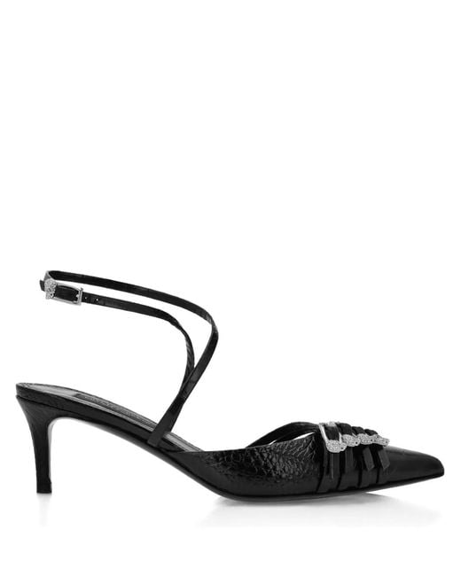 Philipp Plein Black Crystal-Embellished Slingback Pumps