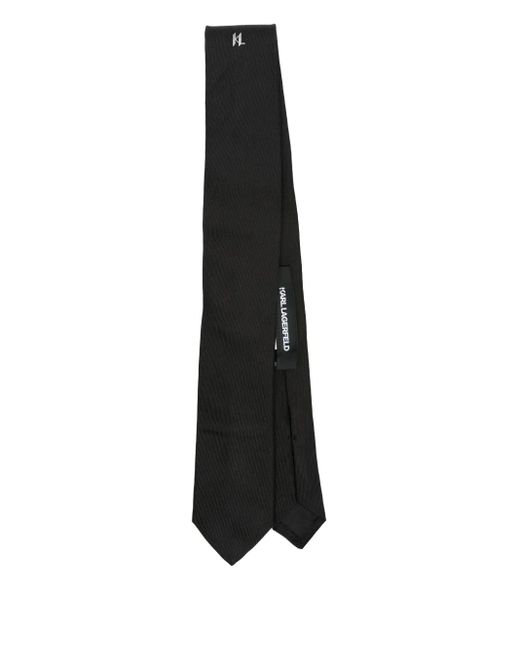 Karl Lagerfeld White Logo-Embroidered Silk Tie for men