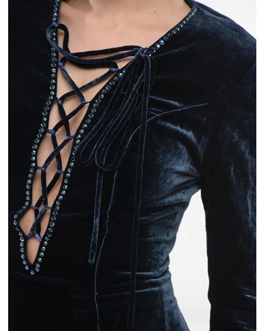 Philipp Plein Black Lace-Up Rhinestone-Embellished Mini Dress
