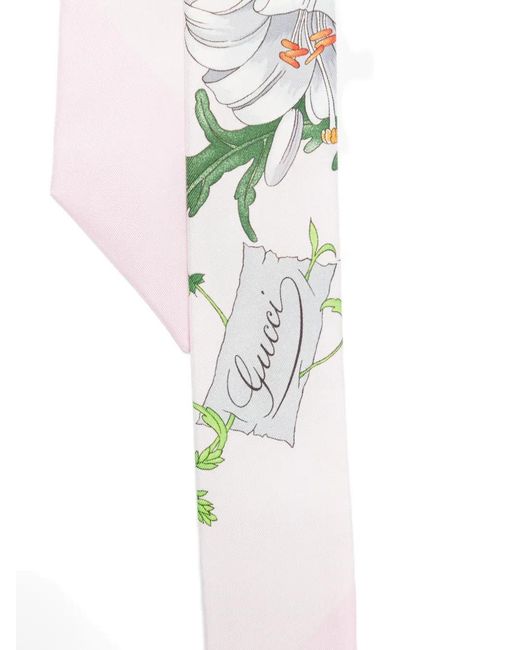 Gucci White Floral-Pattern Scarf