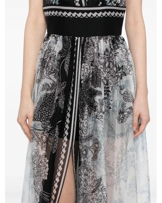 Elie Saab プリント シフォンドレス White