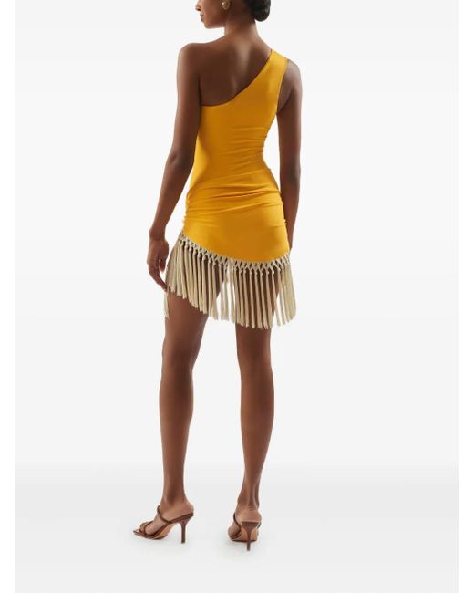 Taller Marmo Yellow Yacare One-Shoulder Fringed Swimsuit