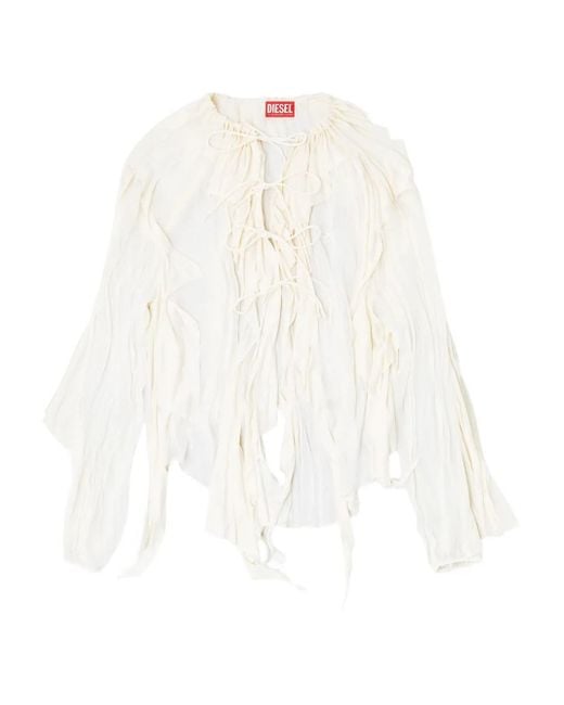 DIESEL White C-Lassy Ruffled Lace-Up Blouse
