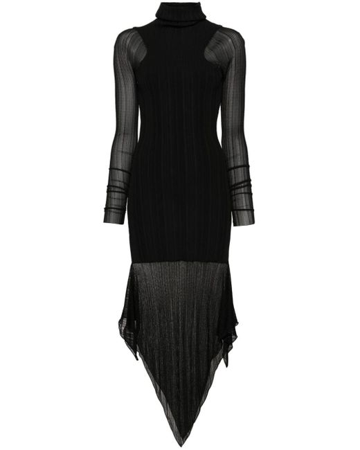 Mugler Black Drape-detail Ribbed Dress
