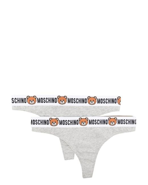 Moschino White Logo-waistband Cotton-blend Thongs (pack Of Two)