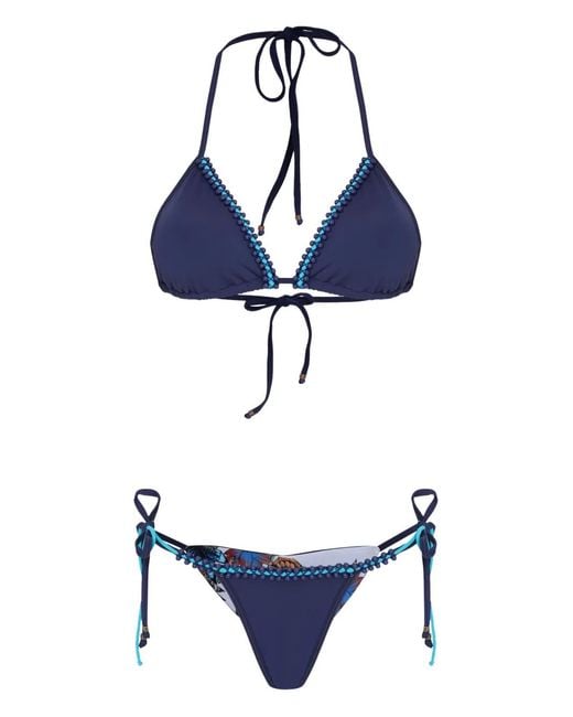 Amir Slama Blue Beaded Triangle Bikini Set