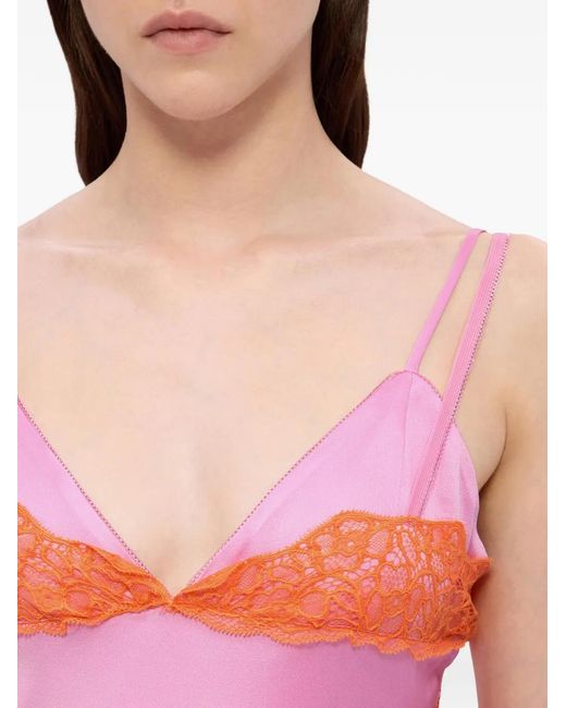 MSGM Pink Robe Longue À Empiècements En Dentelle