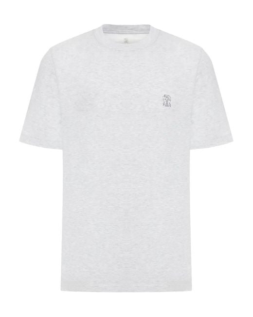 Brunello Cucinelli White Logo-Print Cotton T-Shirt for men